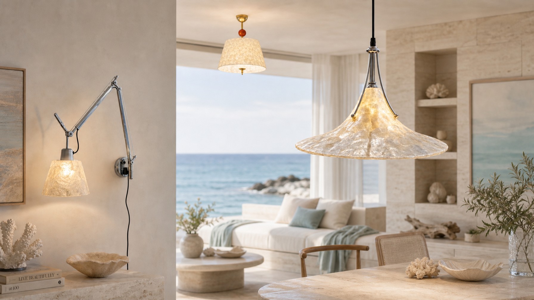 Plafonnier Lunavera Vintage Shell dans un intérieur lumineux