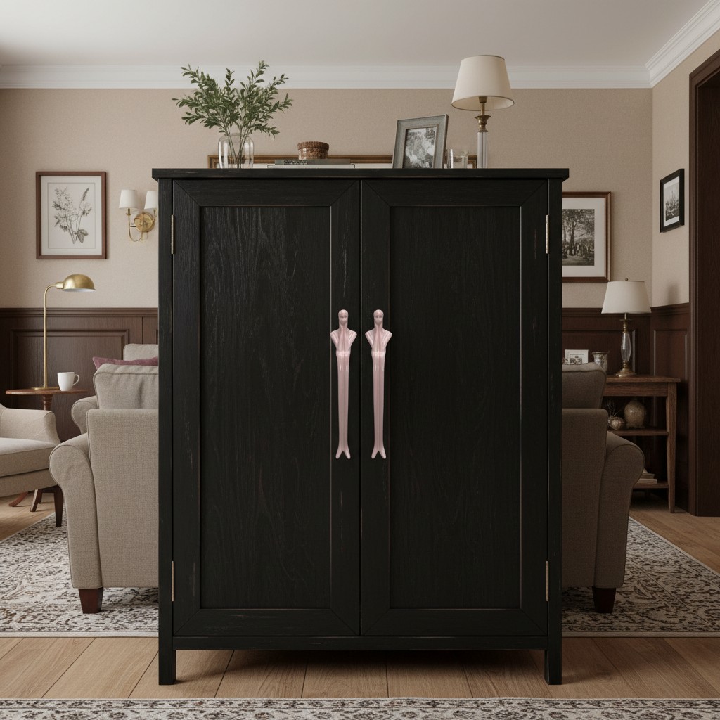 Poignées Verlitho roses sur une armoire dans un salon