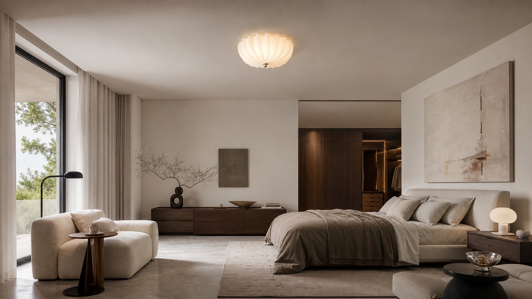 Durnic cream style ceiling light in a calm bedroom