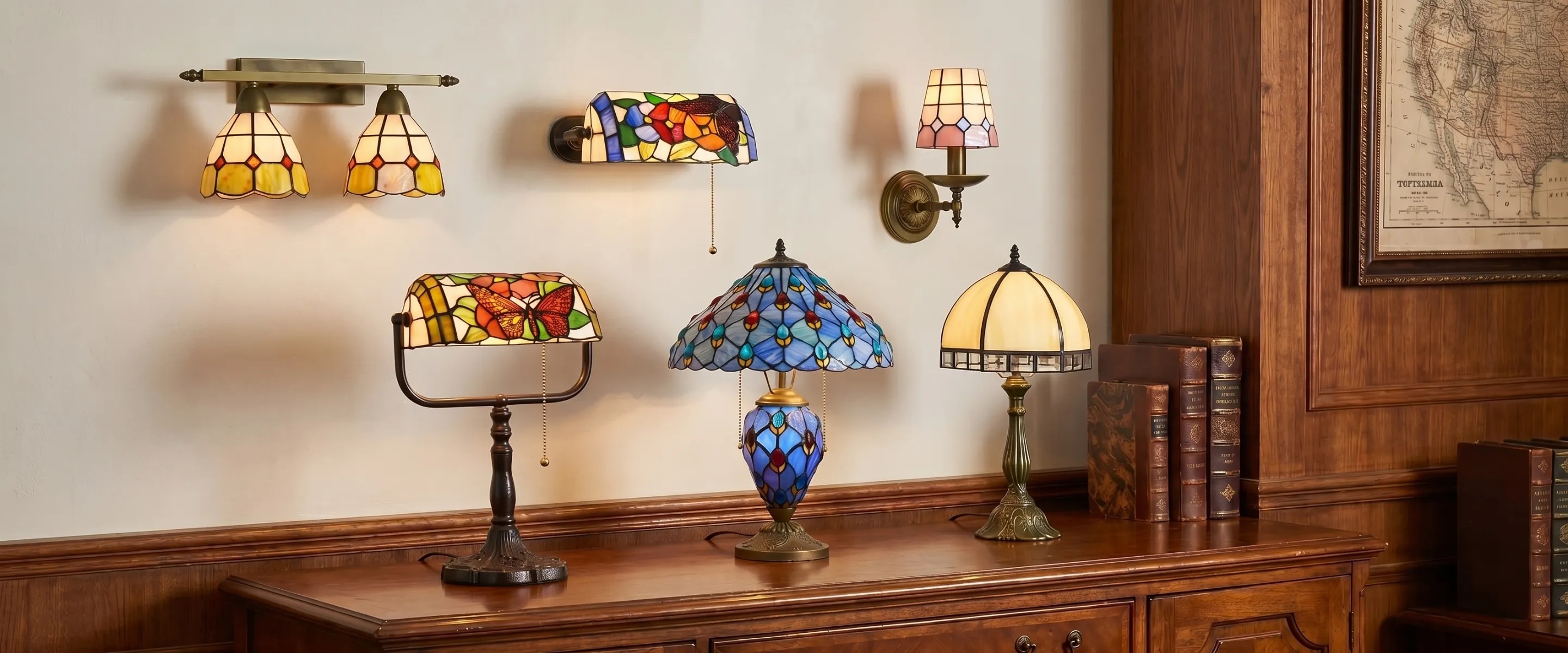TF Tivanny Art Deco Stained Glass Table Lamp