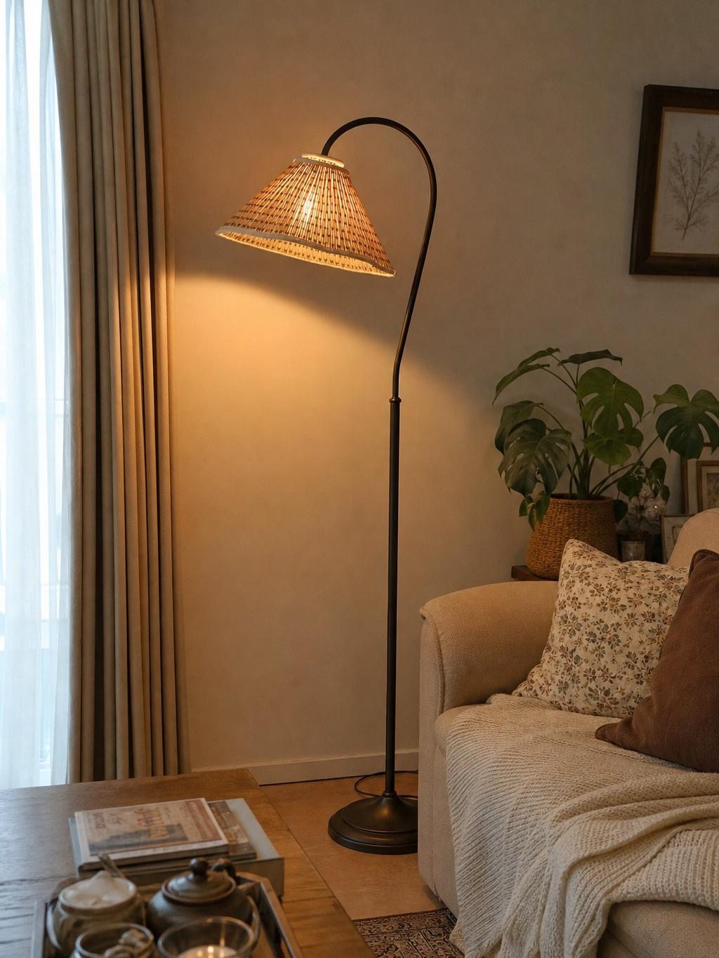 Lampadaire floral dans un intérieur réel
