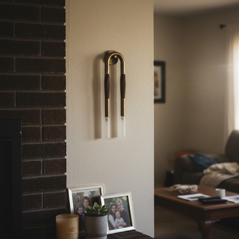Kundinstallation av Strandia vägglampa i ett vardagsrum
