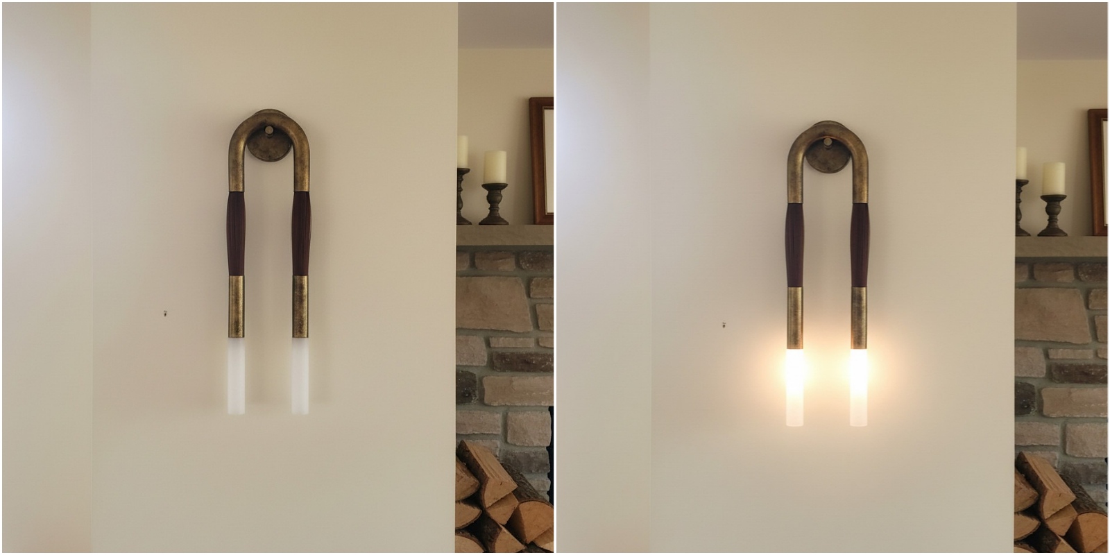 Jämförelse av växlarljus som visar Strandia vägglampa av och på