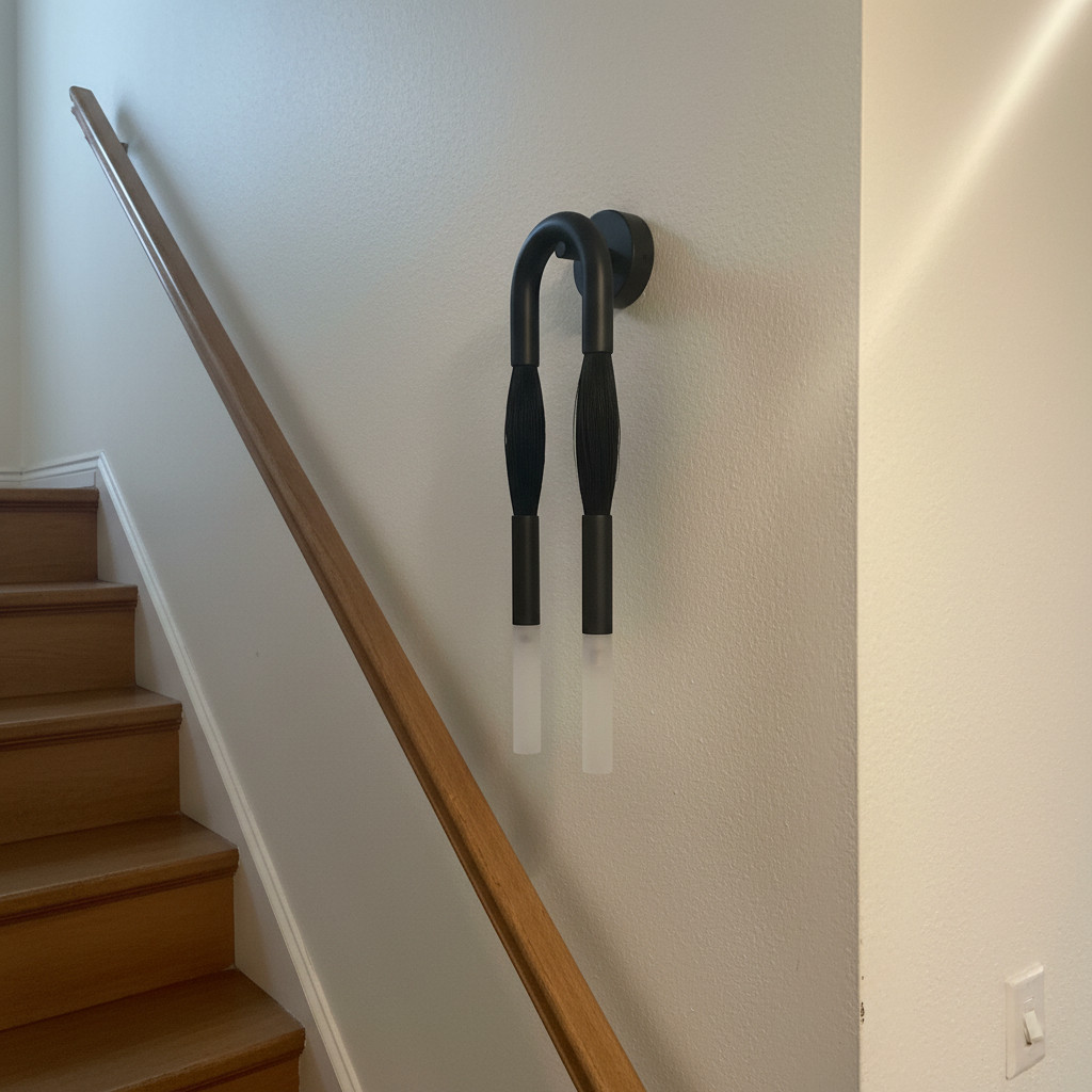 Kundinstallation av Strandia svart vägglampa nära trappor