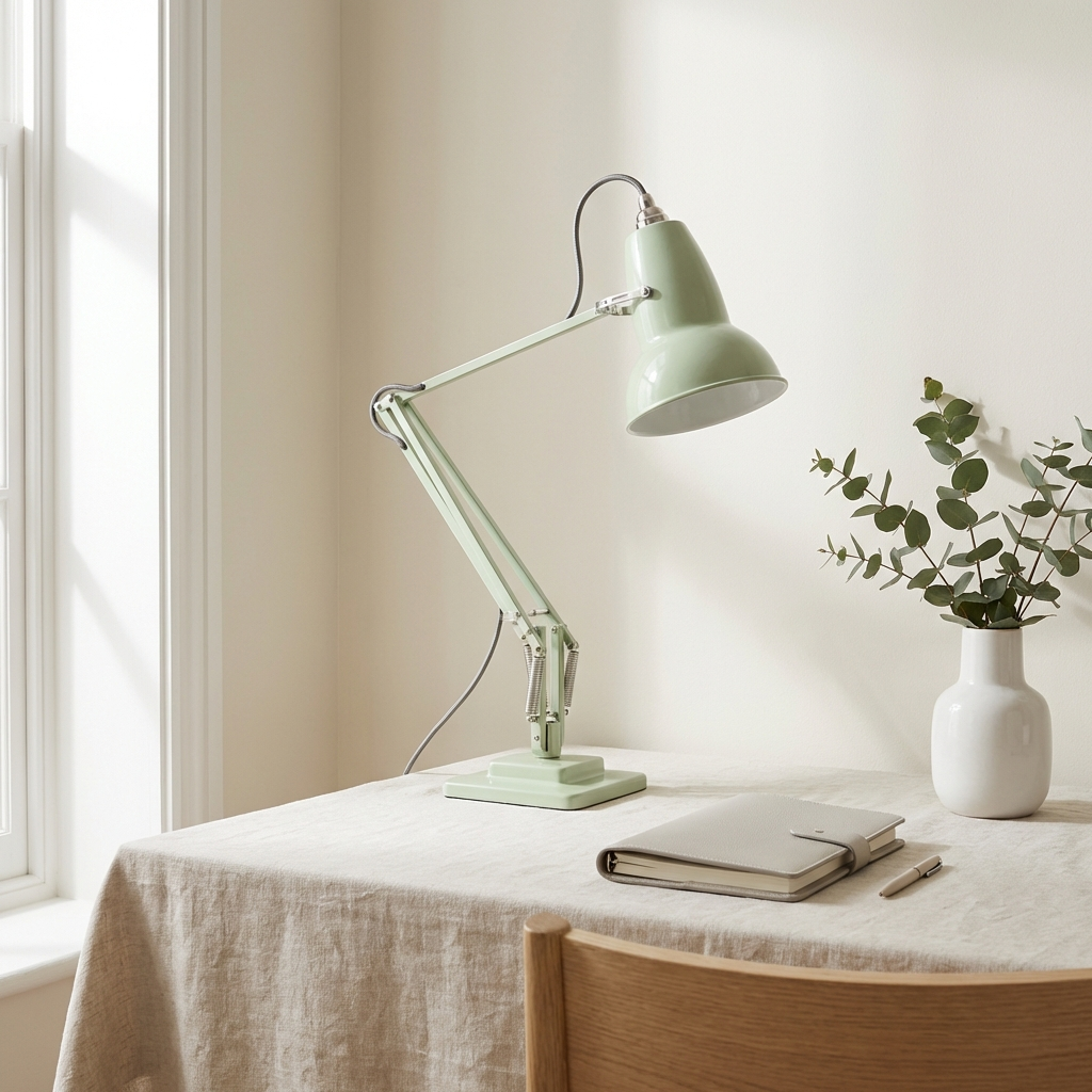 Lampe Modryx verte sur table claire