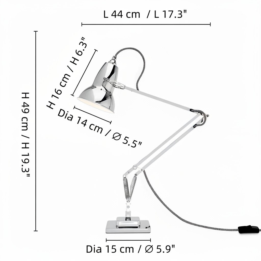 Dimensions de la lampe de bureau articulée Modryx