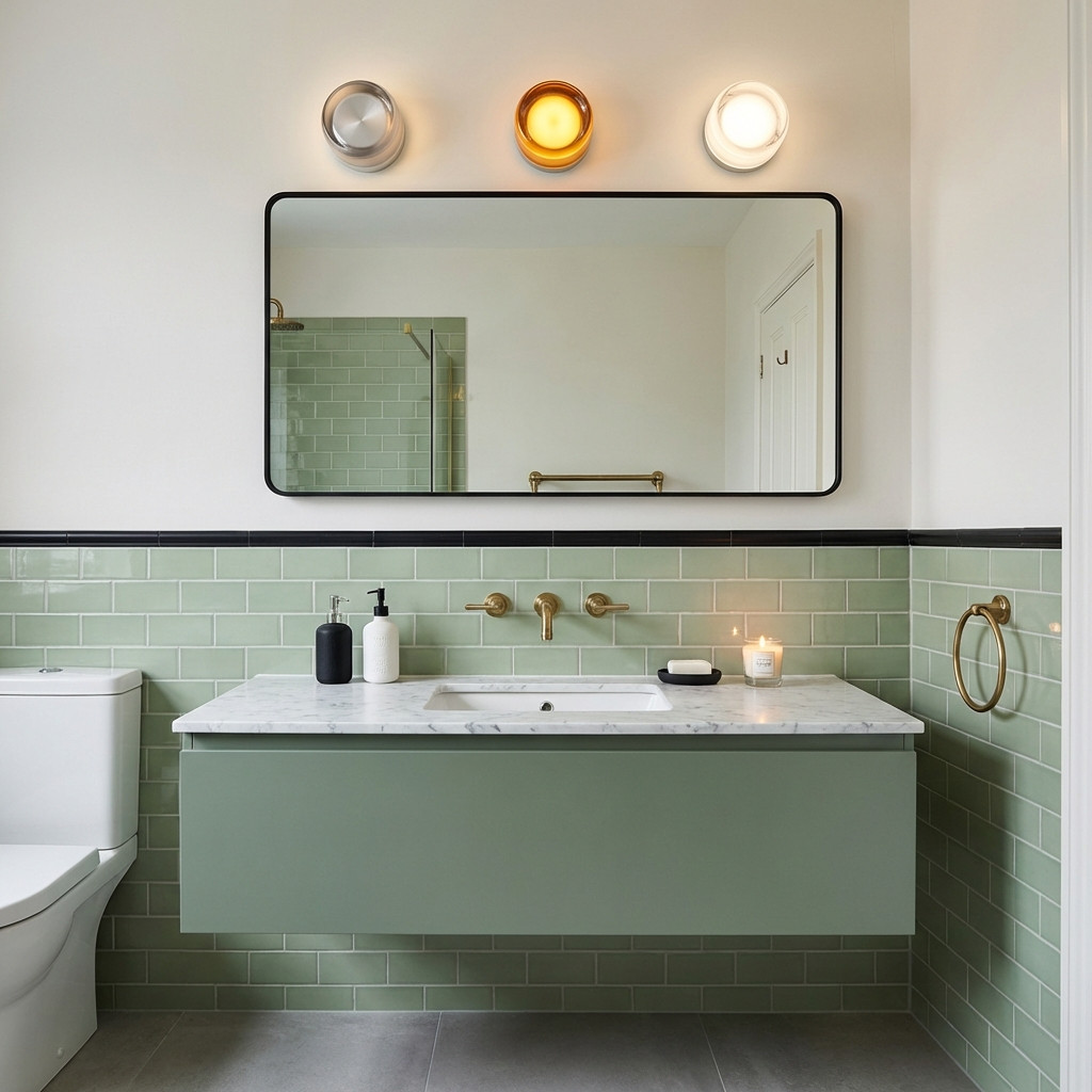 Appliques LumiCurve au-dessus d'un miroir de salle de bain
