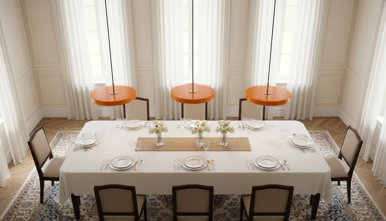 Trois suspensions Astris au-dessus d'une grande table