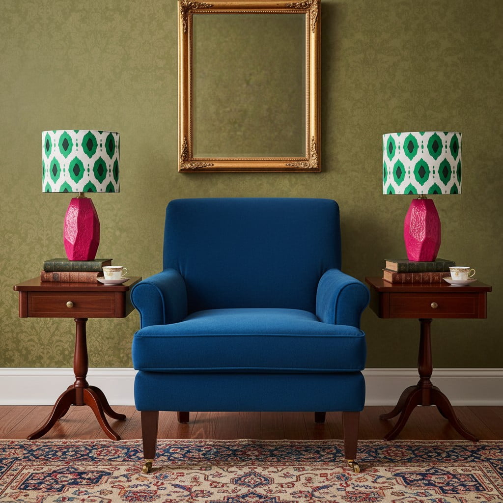 Deux lampes Arivane autour d'un fauteuil bleu