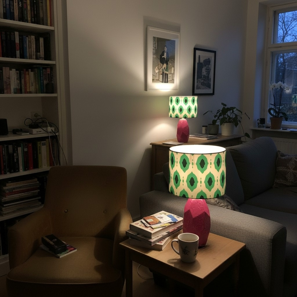Lampes Arivane allumées dans un coin salon