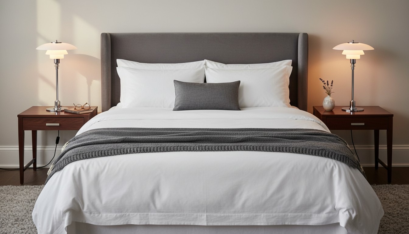Two Layora table lamps beside a bed