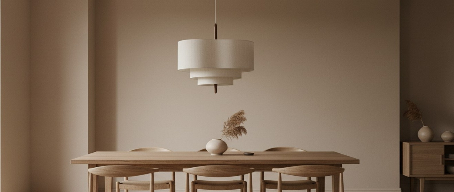 Softlume Layered Fabric Pendant Lamp in a warm dining room