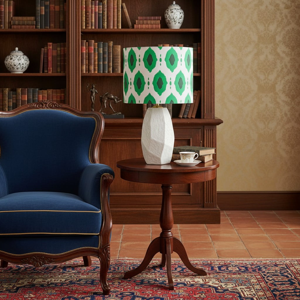 Lampe Arivane sur une table d'appoint près d'un fauteuil