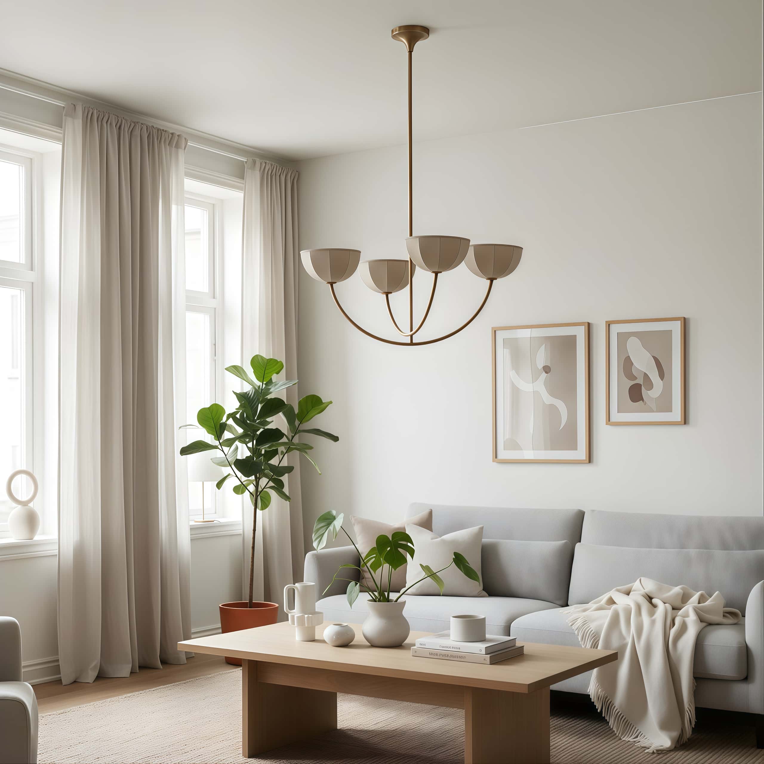 Lustre Loomis dans un salon clair