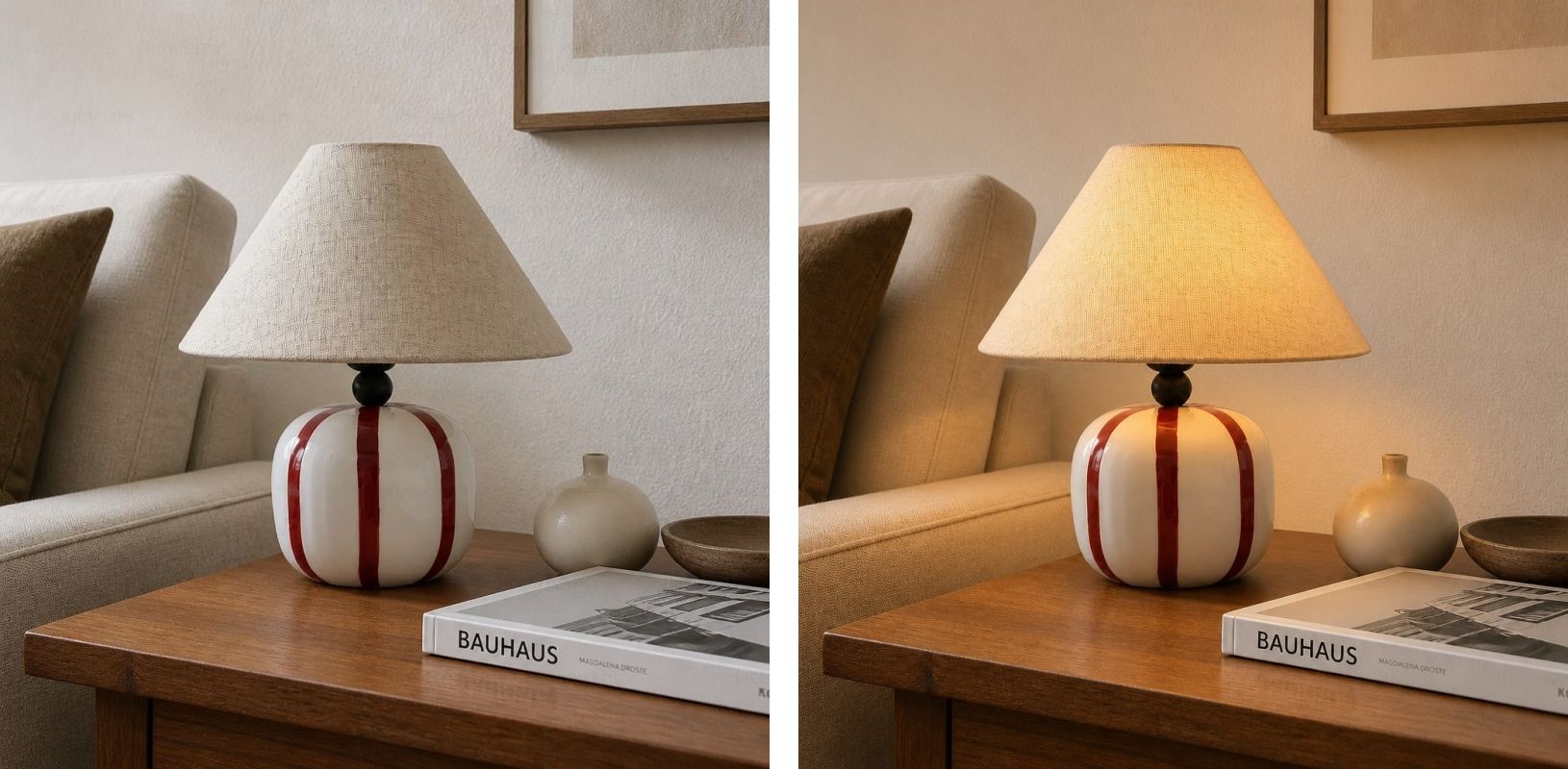 Comparaison de la lampe Ceruna éteinte et allumée