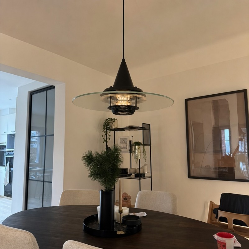 Customer photo of a black Moxellan pendant light above a dining table