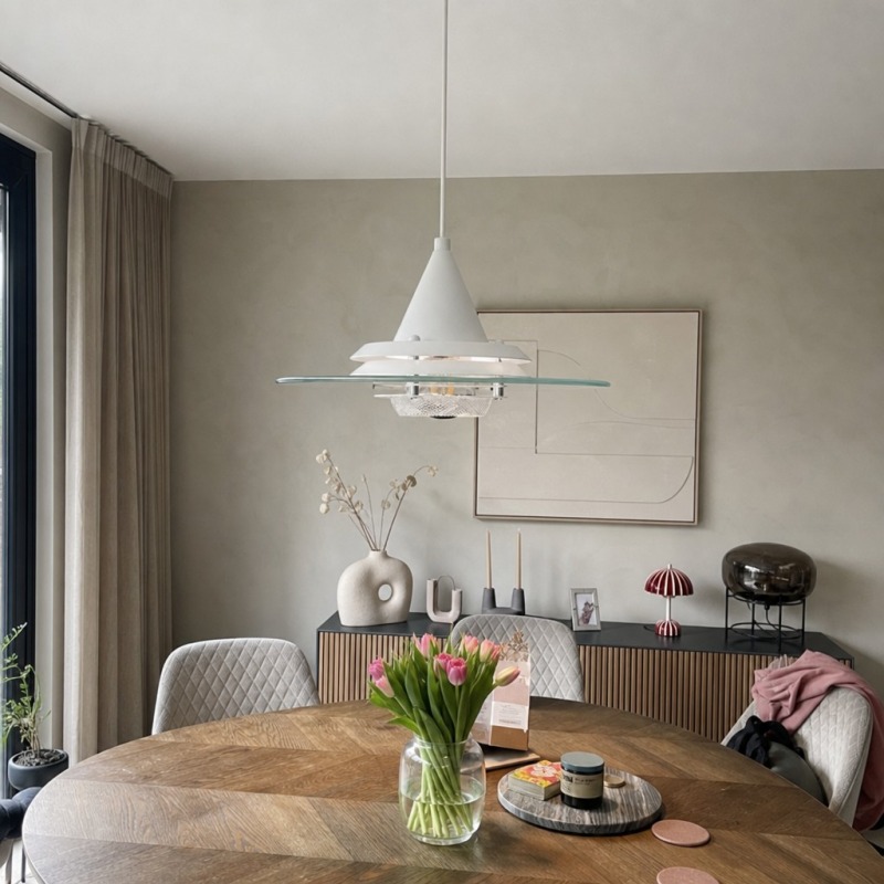 Customer photo of a white Moxellan pendant light in a dining room