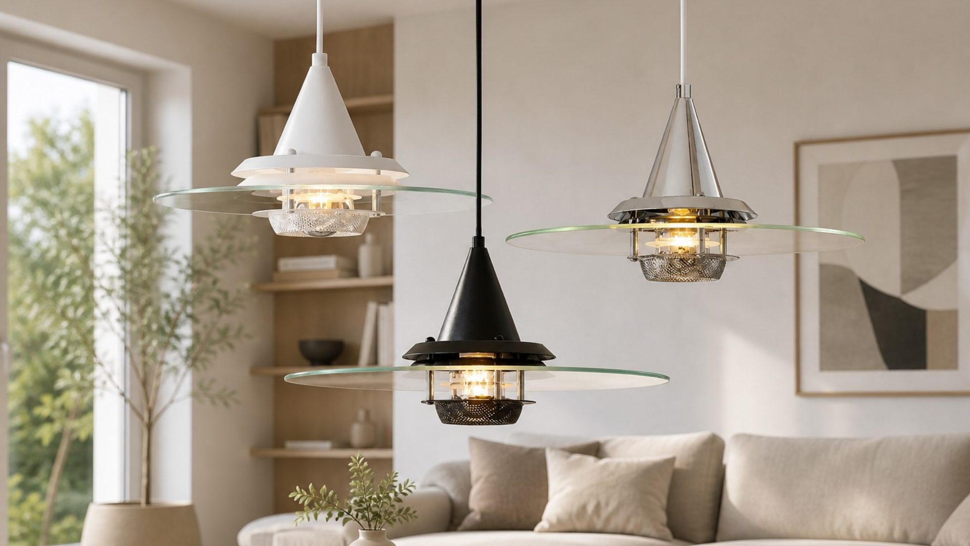 Moxellan pendant light finish options in a living room scene