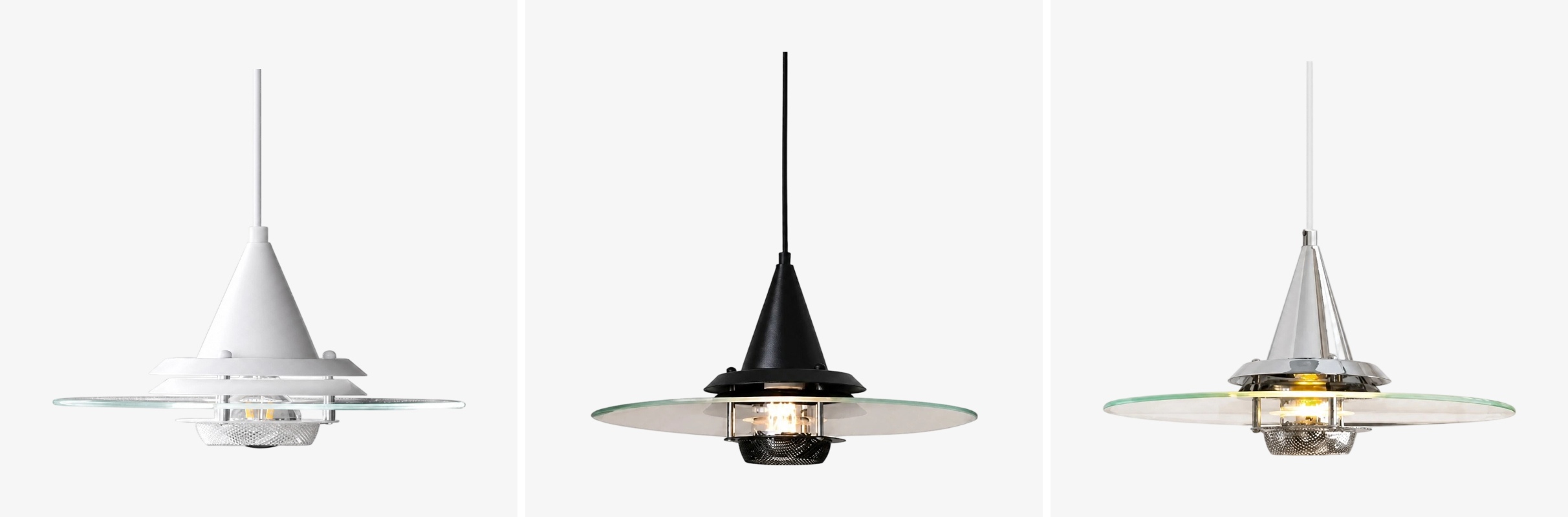 White, black and chrome Moxellan pendant light options