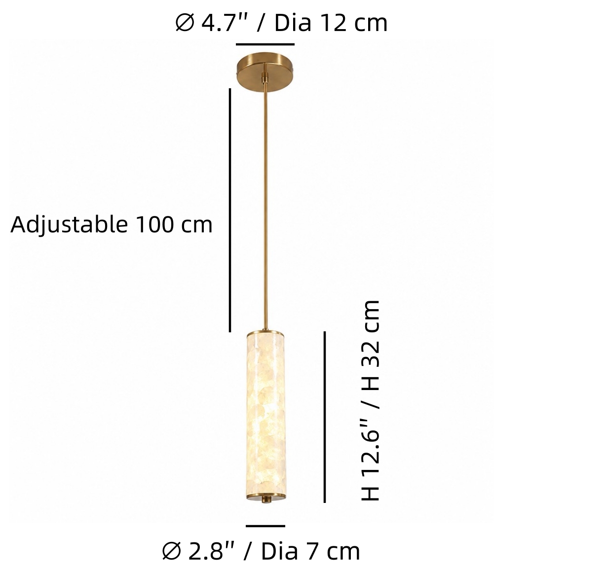 Nacrelith pendant light dimensions diagram