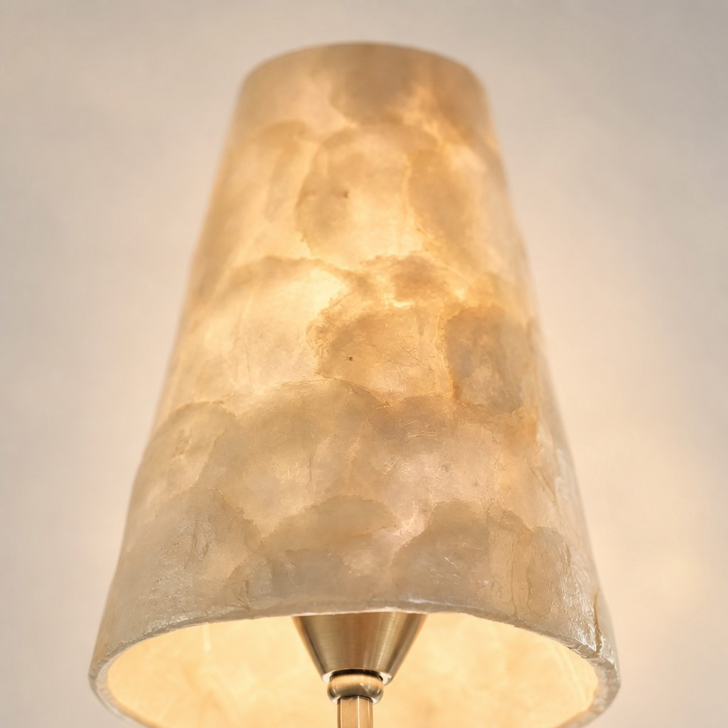 Détail de l'abat-jour en coquillage lumineux