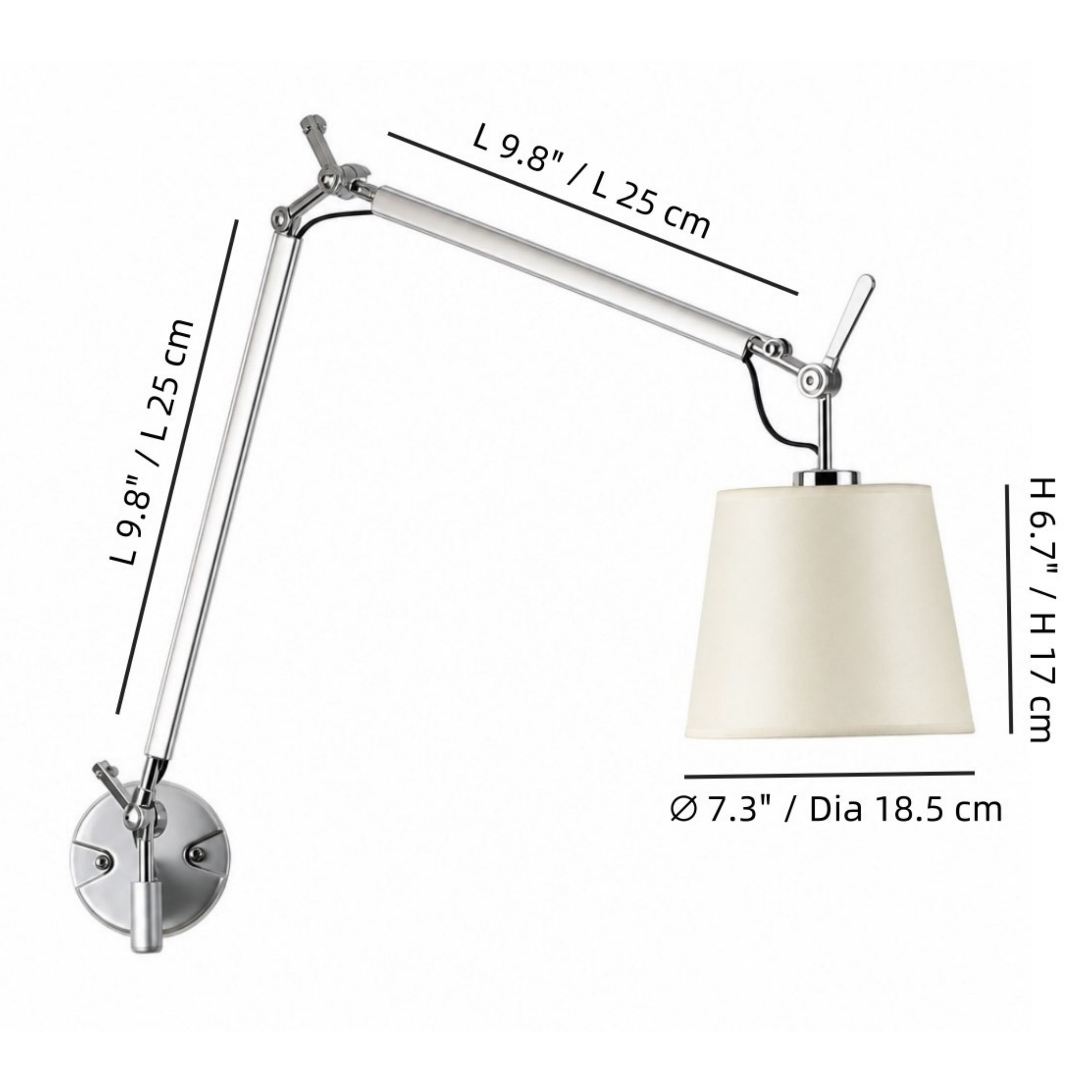 Dimensions de l'applique avec abat-jour en tissu
