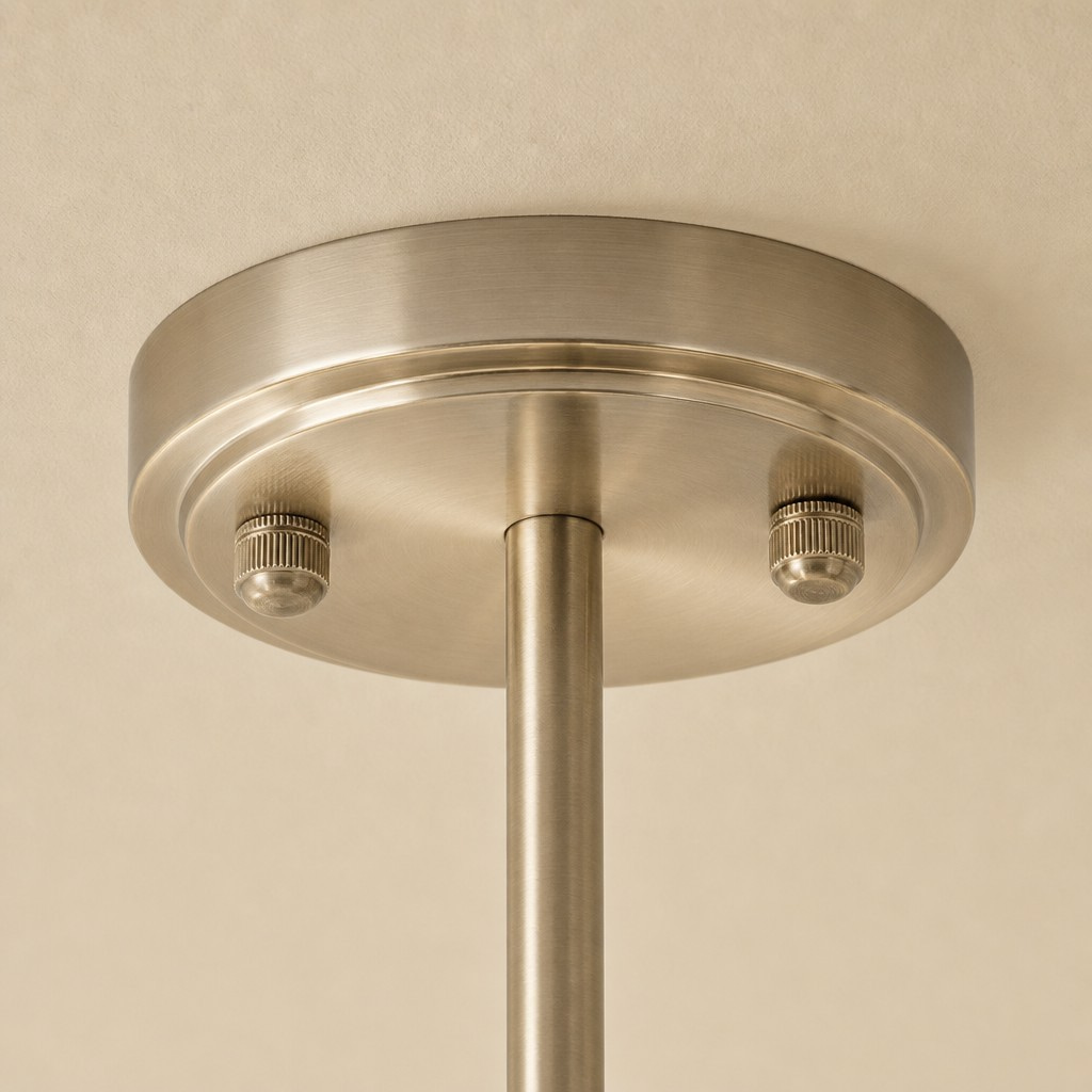 Détail du plafonnier et de la tige nickel