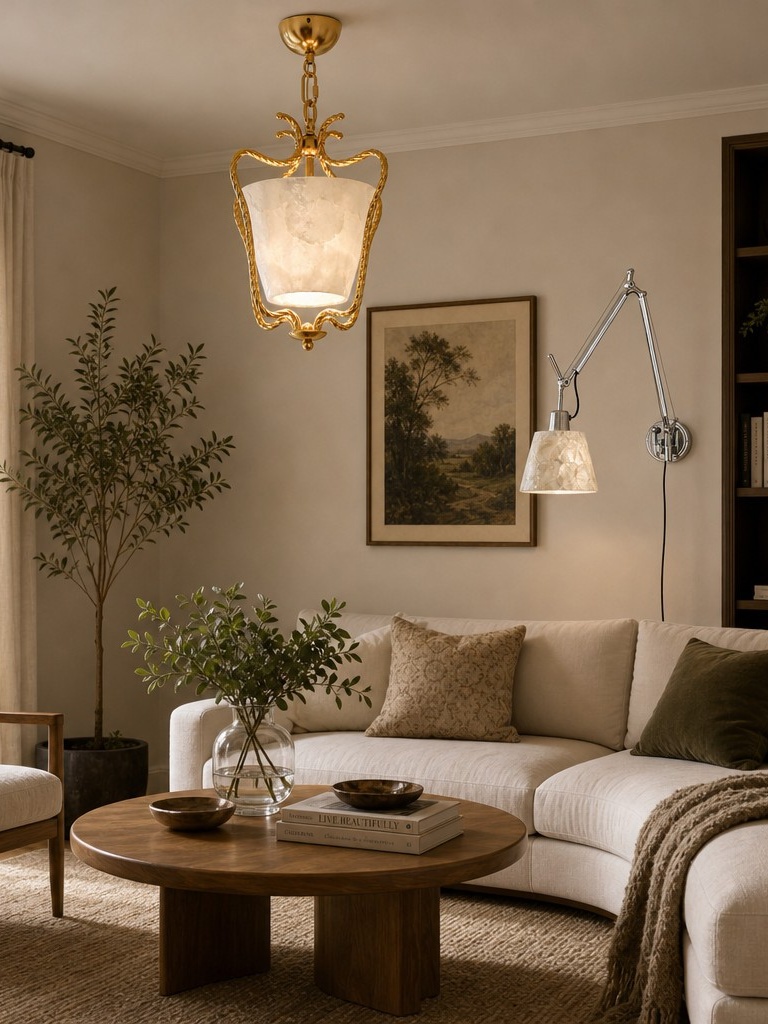 Espace intérieur chaleureux avec éclairage vintage