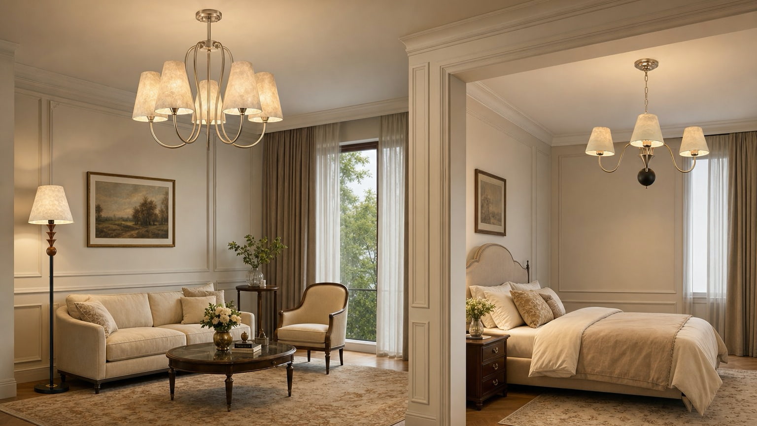 Micahell floor lamp styled in living room and bedroom