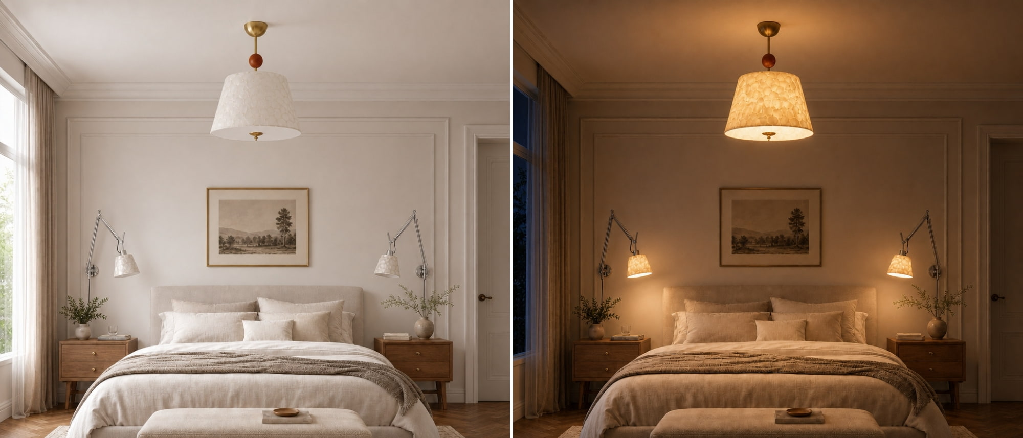 Plafonnier Lunavera dans une chambre éclairée naturellement