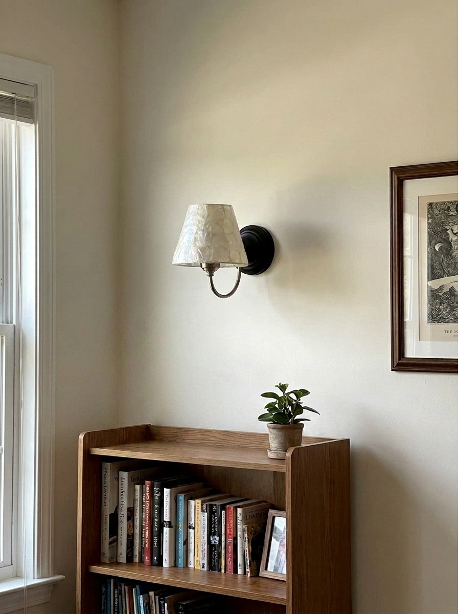 Capiz shell lamp in interior scene
