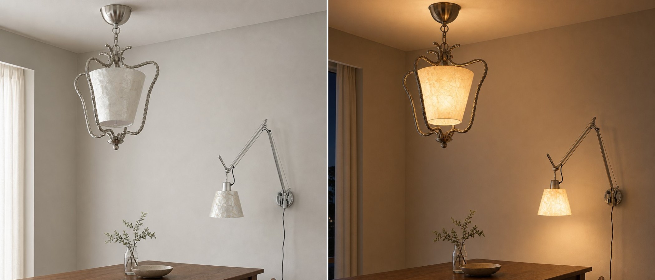 Plafonnier Lunavera diffusant une lumière chaude dans une chambre