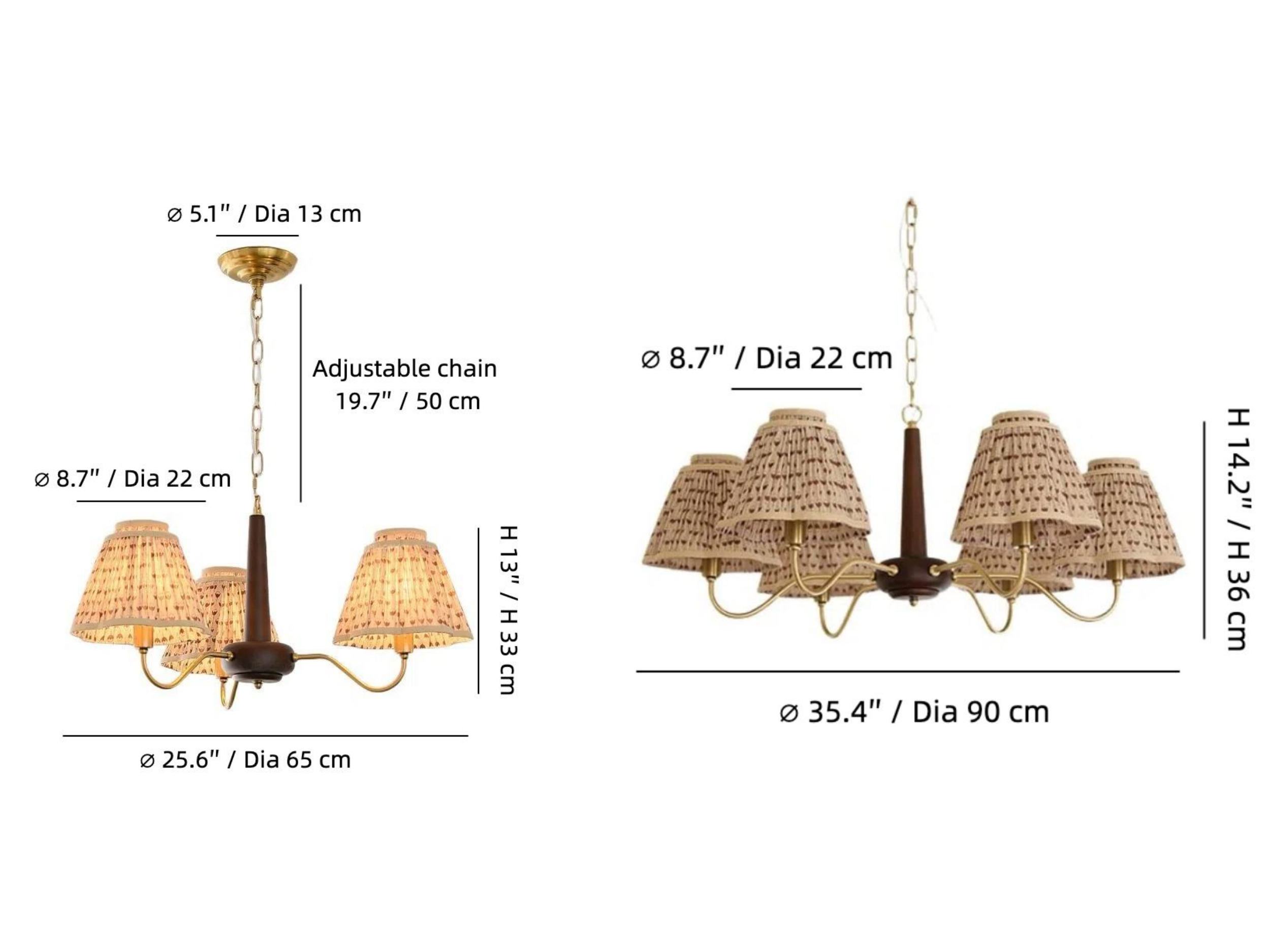 Solmire chandelier size diagram