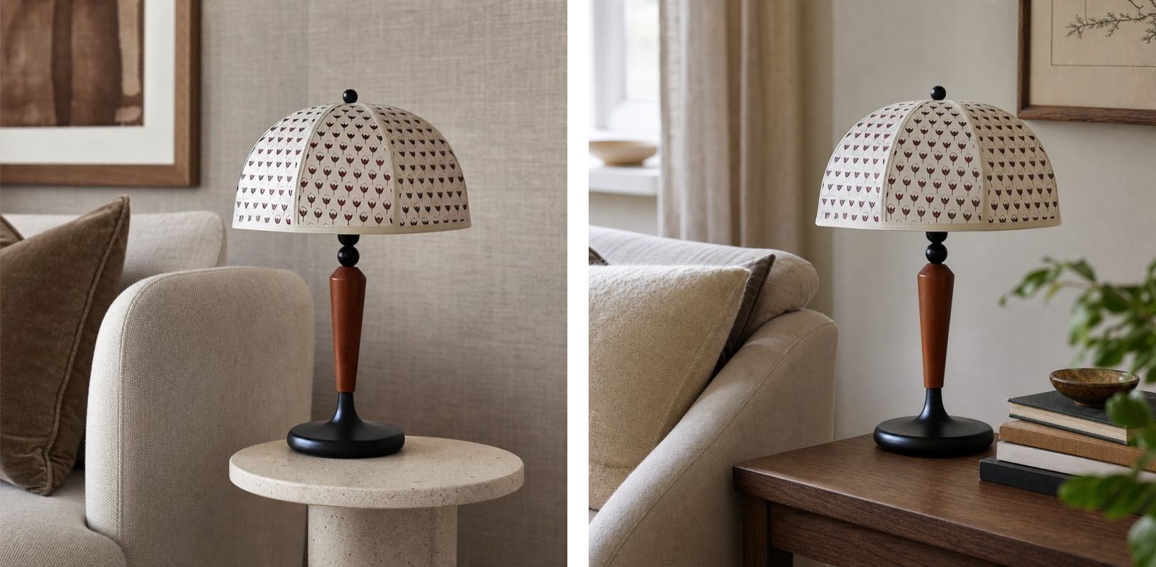 Deux mises en scène de la lampe de table Fennary