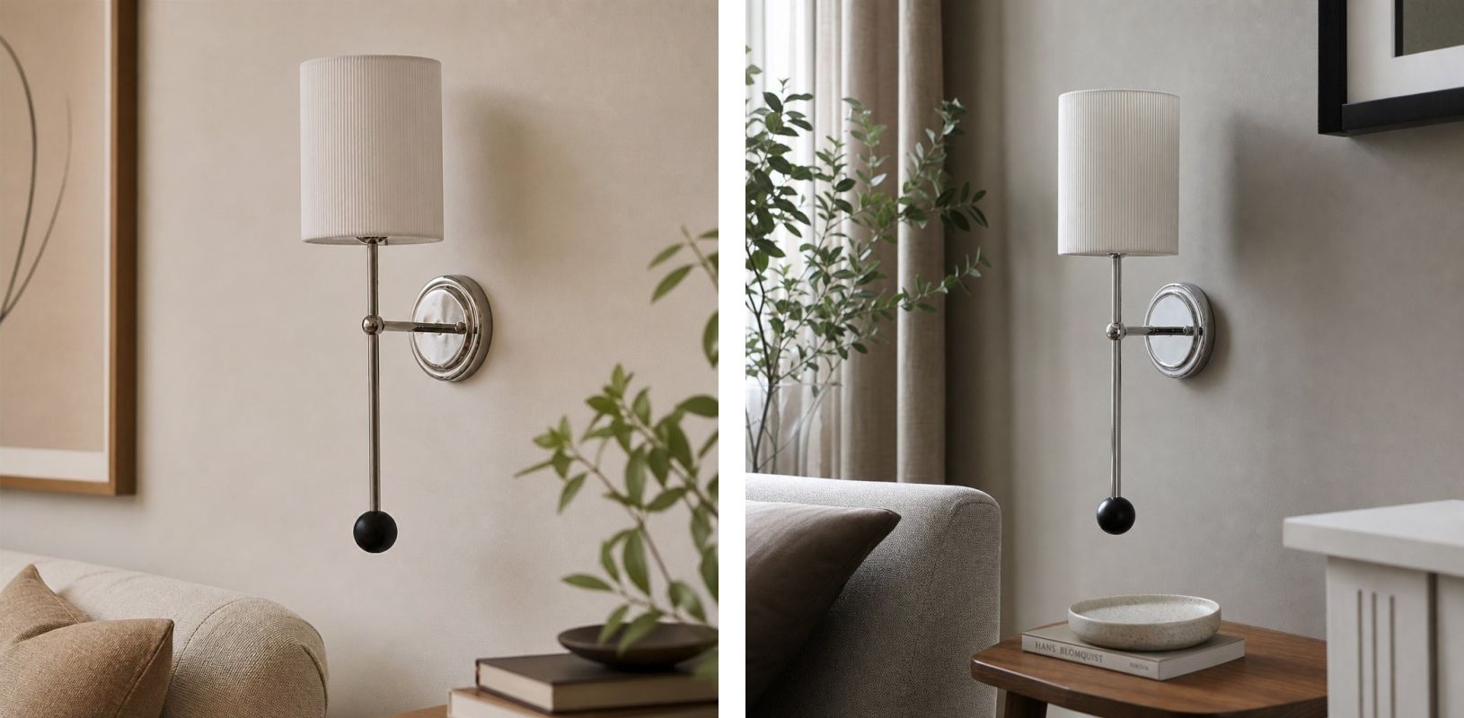 Cumoris wall lamp styled in two room scenes
