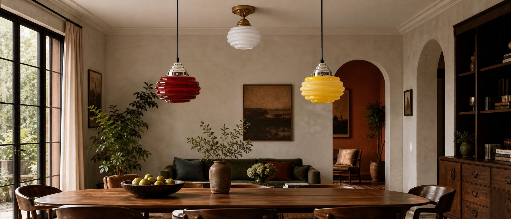 Cirren plafonnier en verre coloré dans une salle à manger