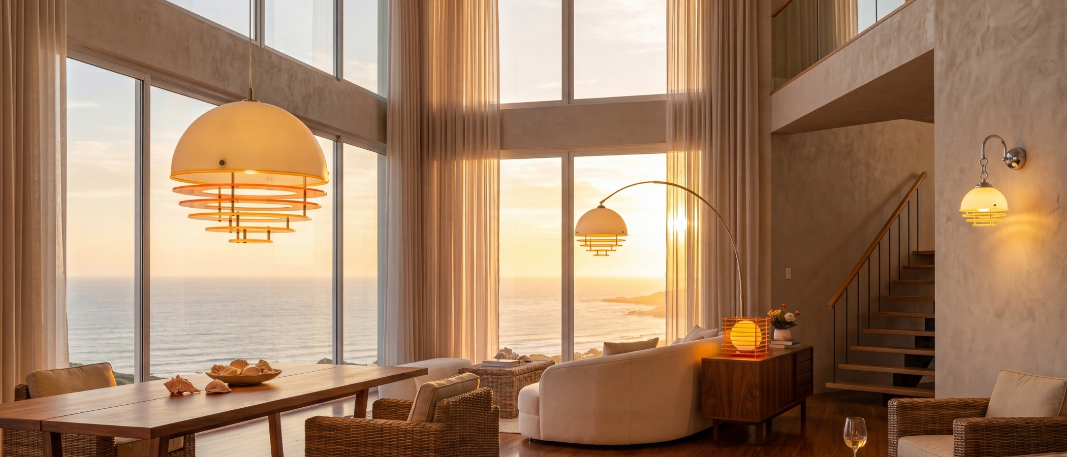 Afterglow Sunset Bauhaus Glass Acrylic Wall Lamp in a warm sunset interior