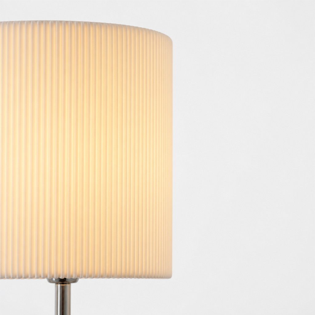 Close-up of the pleated lampshade illuminated