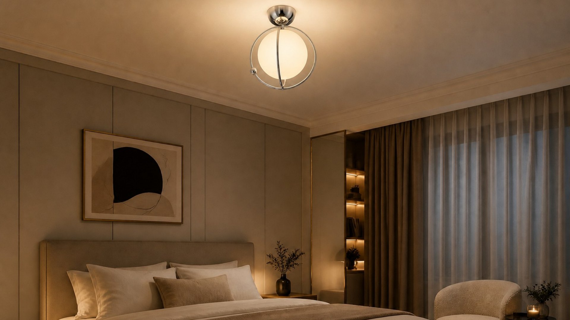 Plafonnier Kallera illuminant une chambre moderne