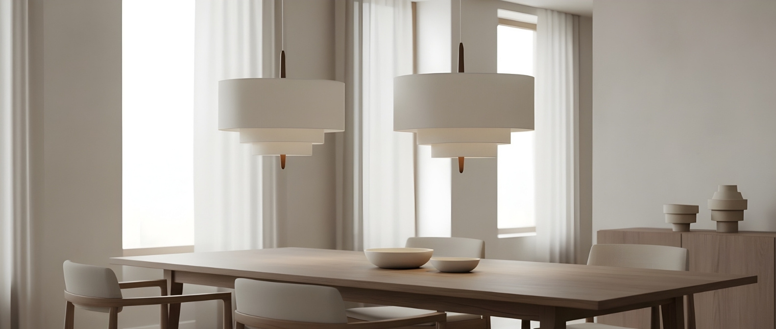 Two Softlume pendant lamps over a dining table