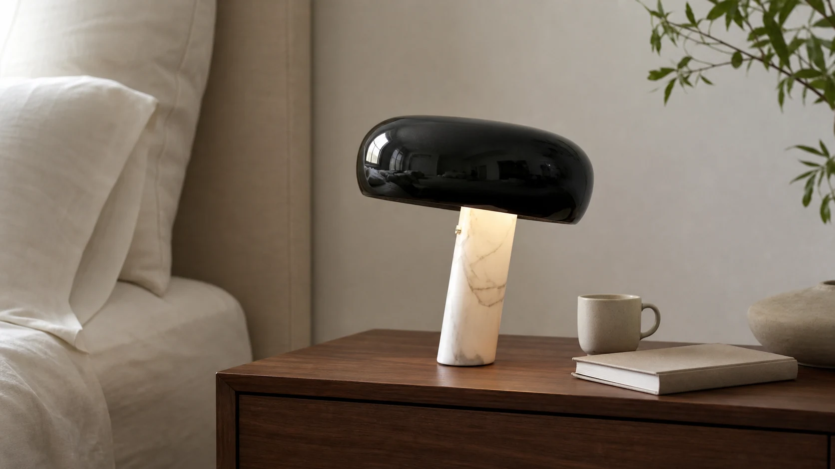 Slantia sculptural table lamp in a warm retro modern room setting