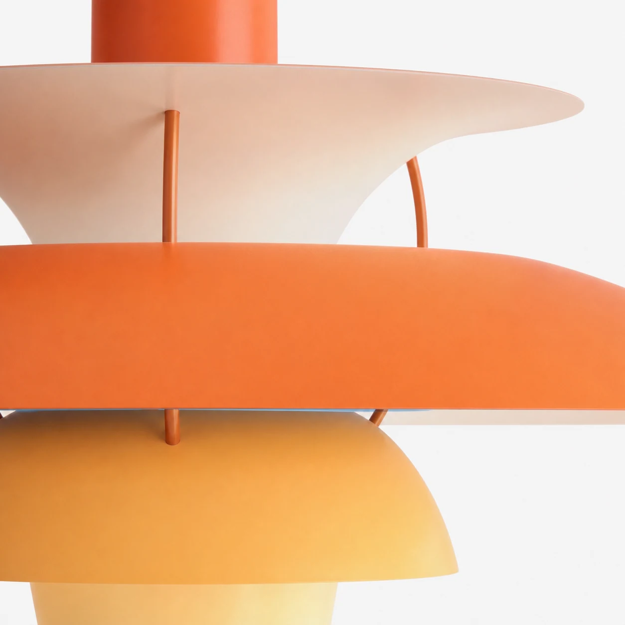 Close-up of Layora aluminum pendant shade layers and painted finish