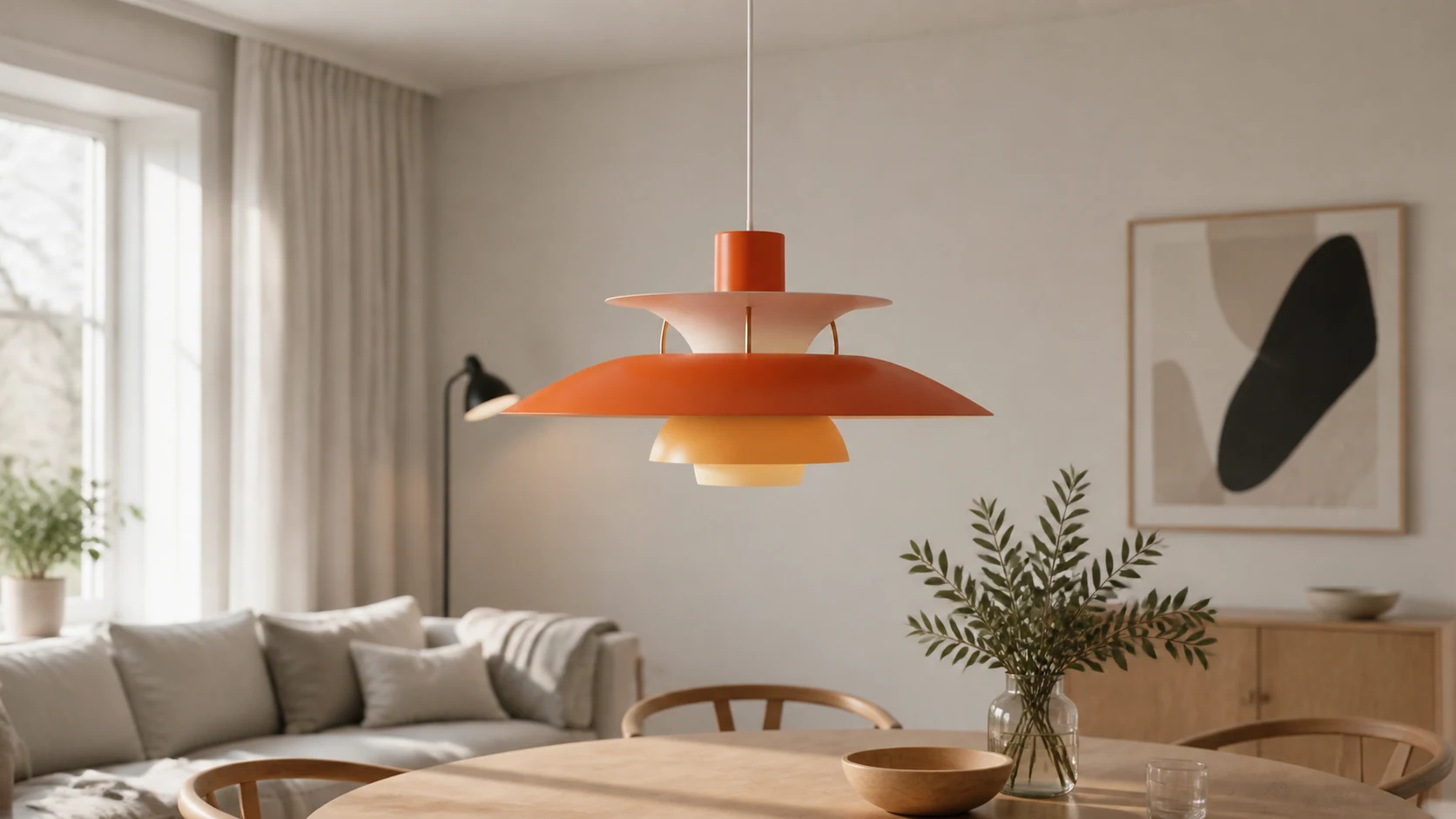 Layora Scandinavian layered aluminum pendant light in a dining room setting