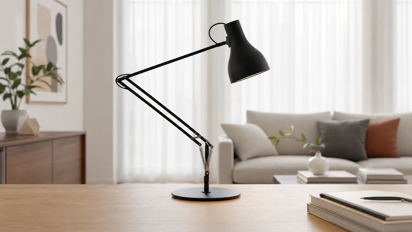 Modryx adjustable desk lamp in a modern home office scene
