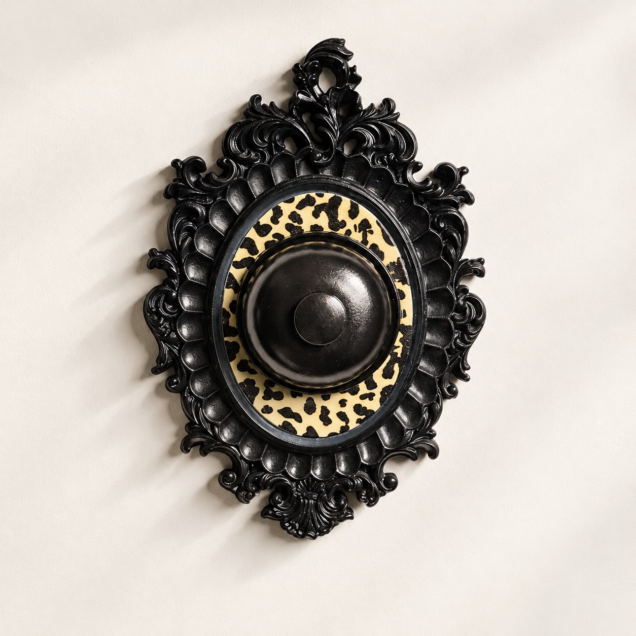 Black leopard scroll frame wall bell